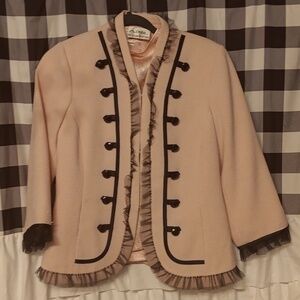 LINEA Louis Dell'olio Pink W Black  Lace Trim Blazer Jacket W/shirt XS